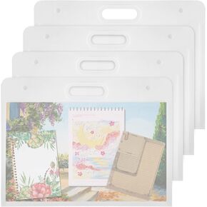 4 Pack Art Portfolio Folder, 17" x 13" Clear Poster Storage Bag with Handle, Plastic Waterproof Bulletin Board Holder Painting Container for Artwork, Drawing Pads, Charts