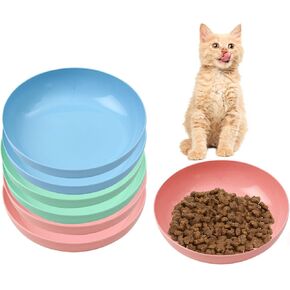 6 Pcs Cat Food Bowls, 5.5" Relief Whisker Fatigue Shallow Cat Food Dishs, Wide Cat Kitten Feeding Bowl for Food and Water, Kittens and Short Legged Cat (Pink+Blue+Green)