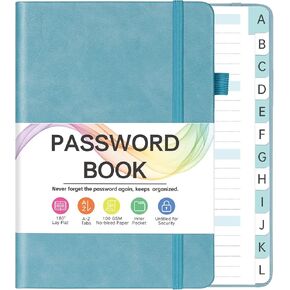 Password Book with Alphabetical Tabs, Password Keeper Book with Color Pages, Password Notebook Organizer for Website Logins, Gifts for Home and Work, 5.3" X 7.7", Blue