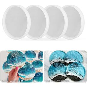 RESINWORLD 4 Pack 4 inches Thick Round Coaster Molds, Coaster Silicone Molds for Resin Casting, Geode Agate Silicone Coaster Epoxy Casting Mold
