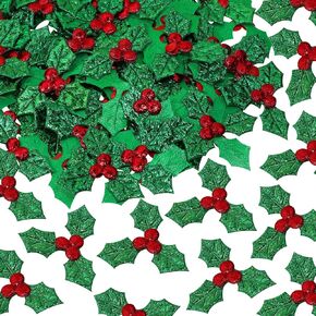 Mini Triple Leaf Penta Angel 100Pcs Small Christmas Holly Berries Craft Decoration Sequins Embellishments for DIY Holiday Wreath Arrangement Gift Tags and Card Making (Green)
