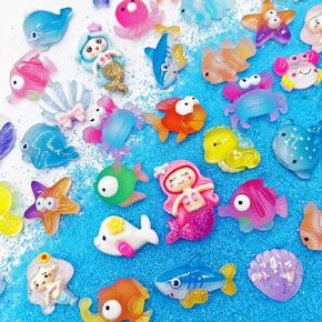 JINDUODUO 50 Pcs Random Flatback Resin Charms for Crafts, Cute Slime Charms Bulk DIY Craft Making Kit, Flat Back Mixed Charms for Slime (Ocean Multicolored)