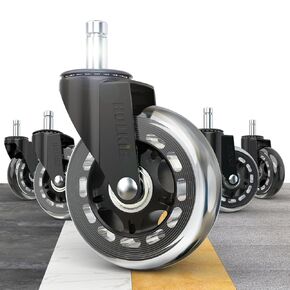 HOLKIE Office Chair Wheels Roller Blade Caster Rubber Replacement for Office 11x22mm Transparent 3 Inch, Desk Rolling Set of 5 for Hardwood Floors Gaming Chair Wheels Smooth & Silence Gliding