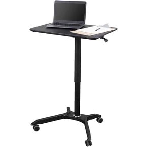 Stand Up Desk Store Pneumatic Adjustable Height Rolling Mobile Laptop Standing Desk Cart (Black Frame/Black Top, 28" Wide)