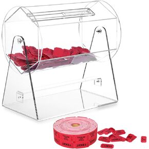 Acrylic Raffle Drum,Raffle Ticket Spinner with 1000 Red Raffle Tickets Single Roll,Transparent Raffle Ticket Box for Lottery Games, Bingo, Raffle Balls (M)