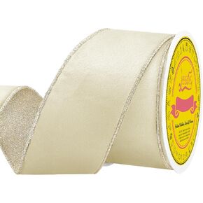 Light Champagne Gold 2.5 Inch Christmas Wired Velvet Ribbon with Glitter Backing Ribbon for Christmas Tree Wreaths Gift Wrapping and Holiday Crafts 10 Yards