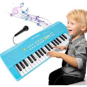 Toy Piano Keyboard for Kids Upgrade Piano Toys for 3 4 5 6 7 8 Year Old Girls Boys Keyboard Piano for Beginners Electric Piano with Microphone Toys for 3+ Year Old Kids Gifts (Blue)