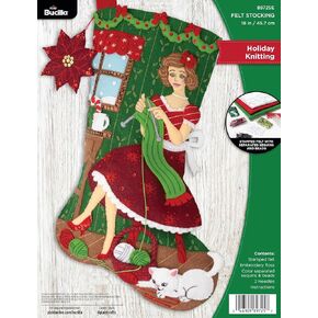Bucilla, Holiday Knitting, Felt Applique 18" Stocking Making Kit, Perfect for DIY Arts and Crafts, 89725E