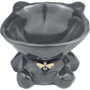Ceramic Raised Cat Bowls for Indoor Cats 6 Inch Wide Cute Lion Elevated Cat Food Bowls 15° Tilted Whisker Friendly Cat Water Bowl Dishwasher and Microwave Safe Puppy Feeding Set Supplies