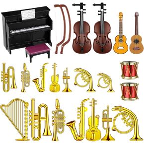 24 Pcs Dollhouse Musical Instruments Miniature Violin Piano Trumpet Saxophone Electric Guitar Tiny Christmas Instruments Set for Party Gift Mini House Musical Room Succulent Garden (Black Piano)