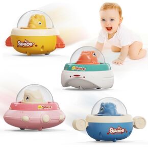 4PCS Animal Toy Cars for Toddlers 1-3,Press and Go Bunny Pink Car Toys for Baby Girl,1 Year Old Girl Birthday Gifts,Space Theme Infant Car Toys for 1 Year Old Girl