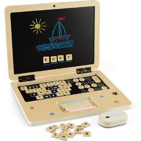 Wooden Computer Pretend Play Set - Kids, Baby, Toddler Laptop - Toy Laptop for Kids - Fake Toy Computer - Kids Toy Laptop - Pretend Laptop Toy - Kids Play Laptop - Toddler Learning Toys