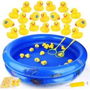Duck Matching Game Toys for Kids - 20 Plastic Ducks with Numbers,34" x 7" Kiddie Pool | Storage Bag and 2 Nets - Fun Memory Games - Water Outdoor Game for Children,Preschoolers,Birthday Party Carnival