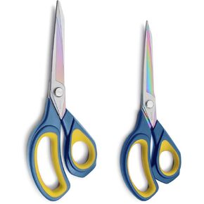 LIVINGO 2 Pack Premium Tailor Scissors Heavy Duty Multi-Purpose Titanium Coating Forged Stainless Steel Sewing Fabric Leather Dressmaking Comfort Grip Shears Professional Crafting (8.5 & 9.5INCH)