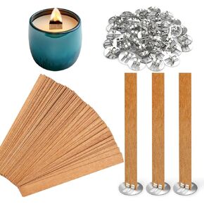 Wooden Candle Wicks, 100 Pcs Wood Wicks for Candles Making, Wooden Candle Making Wicks with Stand, Smokeless Wood Wicks with Metal Clips for Candle Making, Candle DIY Craft (50 Set)