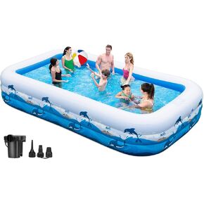 Extra Large Inflatable Pool with Pump - 130'' x 72'' x 22'' Family Blow Up Pool for Adults & Kids, Swimming Pool for Garden, Summer Water Party
