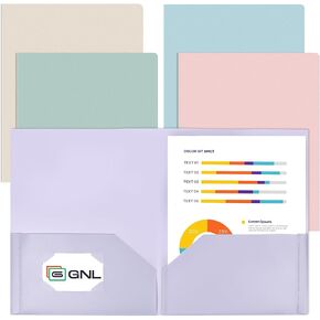 GNL Plastic Folders with Pockets, Pack of 5, Muted Pastel Colors, Heavy Duty 2 Pocket File Folders Letter Size, Pocket Folders for School, Home, and Office