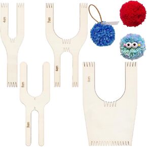 BENECREAT 4 Sizes Wooden Pompom Maker (5.5x1.5/1.9/2.7/3.5x0.3Inches) Wool Ball Making Tool Fluff Ball Manual Knitting Tool Simple Plush Ball Maker for Yarn Crochet Knitting
