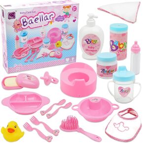 Baby Doll Accessories - 20 Pack Doll Collection Baby Doll Feeding & Caring Accessory Set Includes Doll Diapers, Doll Bottles, Pretend Play Set for Girls Birthday