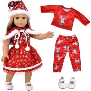 ebuddy Doll Clothes and Accessories Christmas Santa Costume Set Including Xmas Tree Sweater Set for 17 inch Baby Dolls,Most 18 Inch Dolls(No Doll)