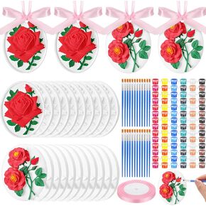 Rotatingpals 24 Pack Spring Ceramic Painting Crafts Easter Ceramic Flowers Ready to Paint Your Own DIY Floral Paintable Figurines for Kids Adults Girls Women Tea Party Favors