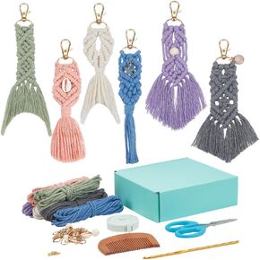 ACRNIGHEET 6PCS Seashell Macrame Keychain Kit for Beginners DIY Boho Macrame Making Kit for Adults Colorful Keychain Macrame Starter Kit for Keys Bags Charms Ocean Macrame Keychain Kit with Video