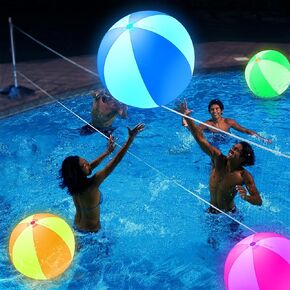 Spardar LED Beach Balls, 4 Pack 16 Inch Light up Beach Balls with Remote Control, Balloon Pump, 16 Colors Lights and 4 Light Modes Pool Toy for Pool Garden Decorations 2Pink+2Blue