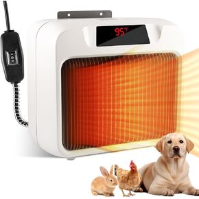 Thermostatic Dog House Heater with Anti-Bite Wires, Wall-Mounted Pet House Heater with 2 Wind Speed Modes (300W/600W), Suitable for Pet House Stoves for Dogs Cats Chickens