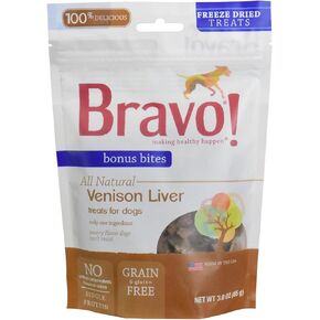 Bravo Bonus Bites Dog Treats Freeze Dried Venison Liver - All Natural - Grain Free - 3 oz