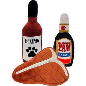 TONBO Date Night Combo - Crinkle Plush Cute Dog Toys, Steak, Wine, Sauce