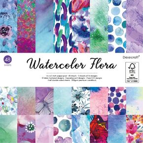 48 sheets 12x12 Scrapbooking Cardstock Decorative Paper Pack - Watercolor Flora - for Card Making Journaling Planner Origami Scrapbook Collage Paper Materials Supplies