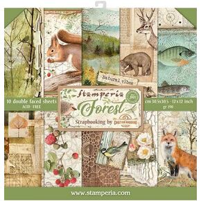 STAMPERIA INTERNATIONAL, KFT PAPER PAD 12X12 10PK FOREST, 30.5 x 30.5 (12" x 12"), Multicoloured