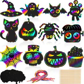 FEBSNOW 48 PCS Ramadan Crafts for Kids, Magic Rainbow Scratch Art Paper Cards for Kids Ramadan Gifts Eid School Classroom Activities Project Ramadan Eid Party Favors Hanging Ornaments