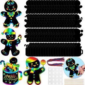 Hollowfly 80 Pcs Gingerbread Man Scratch Cards Rainbow Christmas Tree Ornaments Scratch Crafts Christmas Xmas Party Decor for Winter Xmas Holiday Gifts Home DIY Activities