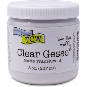 The Crafter's Workshop Gesso Medium, Surface Preparation and Primer, Sealer for Canvas, Paper, Wood, Provides Sizing for Acrylic or Oils, Gesso, 8-oz, Clear