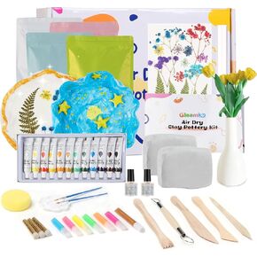 Air Dry Clay for Adults - Pottery Starter Kit for Beginner, Air Dry Clay kit w/Air Dy Clay Tools, Sculpting Tools, Gloss Varnish, DIY Plate Making Kit Gift for Christmas, Valentine's Day,Arts & Crafts