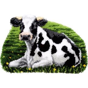 Buyecity Latch Hook Rug Kits for Adults, Animal Cow Pattern, 20.5"x14", PZD-712