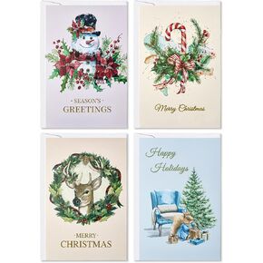 YANGTE 24 Pack Boxed Christmas Cards with Envelopes, 8 Assorted Designs Blank Inside Merry Christmas Cards, Joyful Happy Holiday Cards with Envelopes and Gold Sealing Stickers - 4" x 6" Xmas Cards