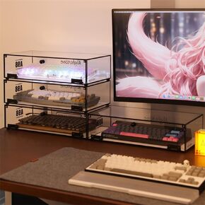 Acrylic Keyboard Storage Display Box,Clear Mechanical Keyboard Display Rack,Desktop Keyboard Storage Compartment Placement Rack (One Box)