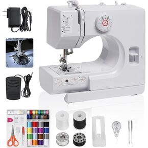 Portable Sewing Machine for Beginners – Mini Kids Sewing Machine Built-in Light, 12 Stitches, High & Low Speeds, Foot Pedal, Reverse Sewing & 42-Piece Kit for Adults, Home, Travel, and Craft Projects