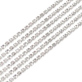 MECCANIXITY 11 Yard 3mm Crystal Rhinestone Diamond Close Chain Trim Trimming Claw Cup Chain for Sewing, Crafts, DIY Jewelry Wedding Silver White