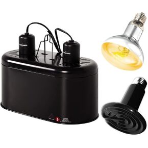 REPTIZOO Dual Reptile Light Fixture, Reptile Heat Lamp Combo Pack Include 100W Full Spectrum UVA UVB Reptile Light Basking Spot Lamp Bulb & 100W Ceramic Heat Emitter No Light Heating Bulb