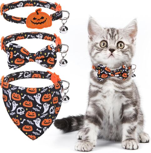 KOOLTAIL Cat/Kitten Collar Breakaway with Bells and Bowtie, 2 Packs Cute Bandana Cat Collars,Plaid Design with Safety Buckle Adjustable Size for Small Cats Boys or Girls,Beige in Saudi Arabia