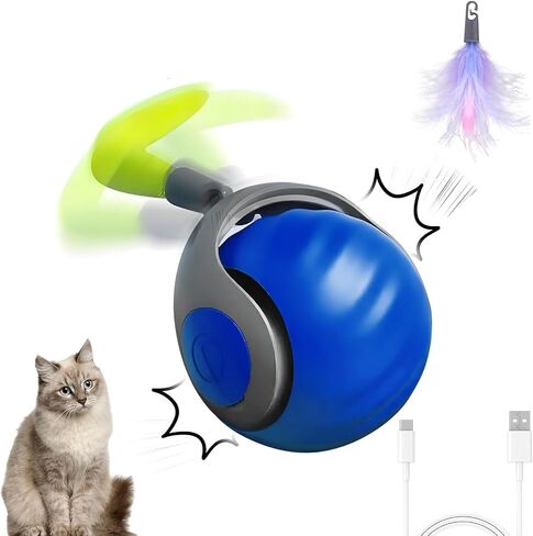 Speedy Tail 2.0, Speedy Tail Cat Toy, Interactive Cat Toys for Indoor Cats, Smart Interactive Cat Toy Balls, Automatic Moving Cat Toy Ball, Self Rolling Cat Toy Ball with Tail (Blue) in Saudi Arabia