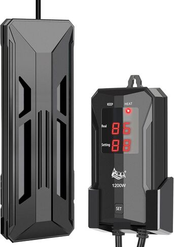 سخان حوض السمك AQQA، سخان خزان أسماك من الفولاذ المقاوم للصدأ 316 غاطس، 59 درجة فهرنهايت - 93 درجة فهرنهايت، تسخين سريع مقاوم للانفجار، حماية أمان مزدوجة شاشة رقمية LED تسخين تلقائي (1200 وات (لمدة 150-280 جالون)) in Kuwait