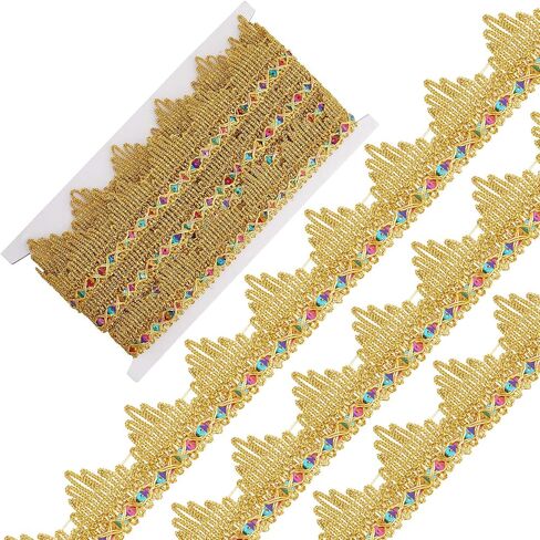 GORGECRAFT 5 Yards Metallic Lace Trim 1.5 Inch Width Gimp Braid Fringe Gold Embroidery Venice Ribbon Edge with Sequins Triangle Craft Sewing Garment Accessory for Wedding Costume Clothing Decor in Saudi Arabia