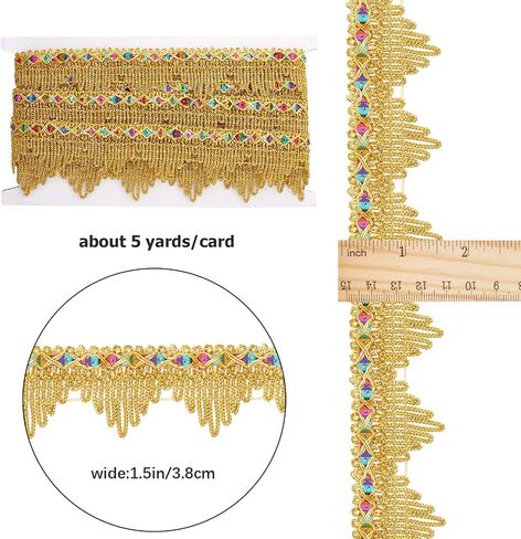 GORGECRAFT 5 Yards Metallic Lace Trim 1.5 Inch Width Gimp Braid Fringe Gold Embroidery Venice Ribbon Edge with Sequins Triangle Craft Sewing Garment Accessory for Wedding Costume Clothing Decor in Saudi Arabia