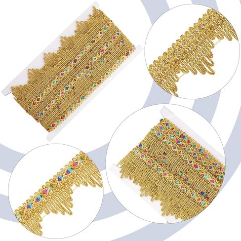 GORGECRAFT 5 Yards Metallic Lace Trim 1.5 Inch Width Gimp Braid Fringe Gold Embroidery Venice Ribbon Edge with Sequins Triangle Craft Sewing Garment Accessory for Wedding Costume Clothing Decor in Saudi Arabia