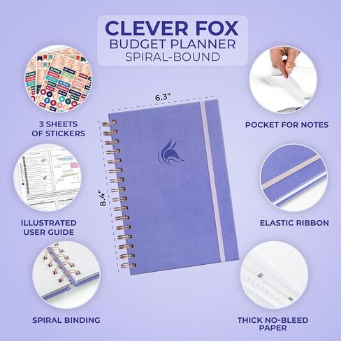 حلزوني لتخطيط الميزانية من شركة Clever Fox - دفتر تعقب النفقات - منظم الميزانية الشهرية، دفتر المالية وكتاب الحسابات للتحكم في أموالك - متتبع الفواتير غير المؤرخ، 6.3 × 8.4 بوصة (لافندر) in Kuwait