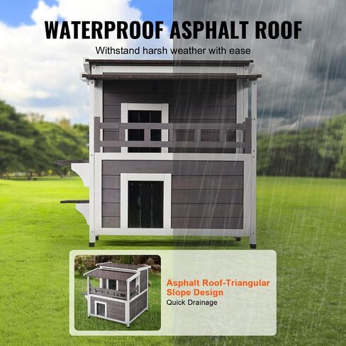 VEVOR Outdoor Cat House Weatherproof, Feral Cat Shelter for Multiple Cats, 2-Story Large Outdoor Wooden Cat House with Balcony, Doors, PVC Door Flaps and Open Roof, 30" L x 30" W x 32" H in Saudi Arabia